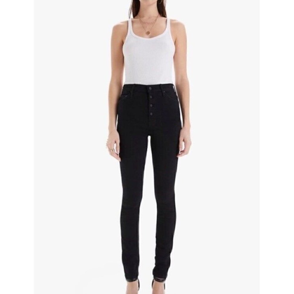Mother The Pixie Swooner Skimp Women's Sz 26 Black Not Guilty High Rise Jeans